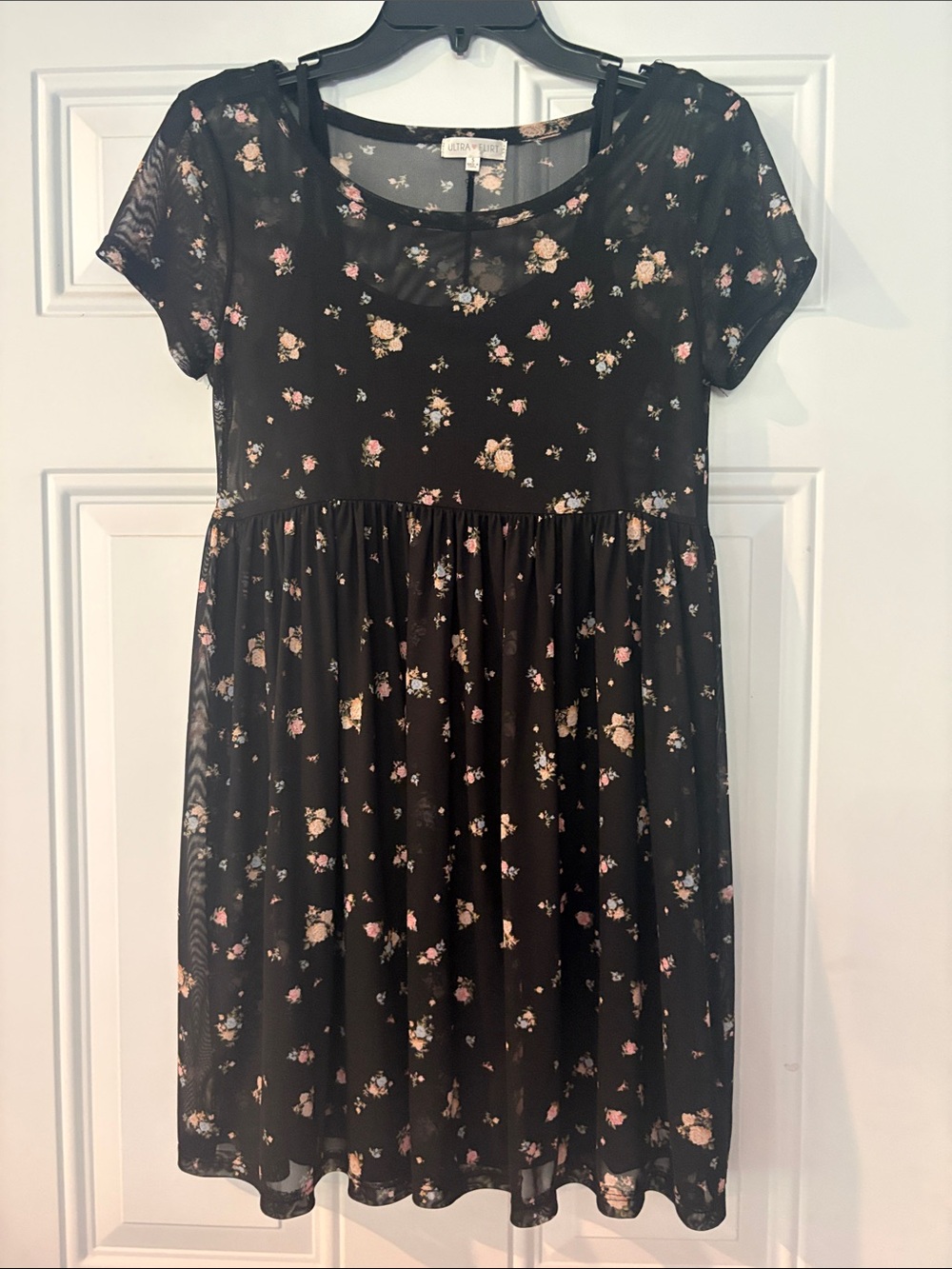 Floral Black Short Sleeve Dress